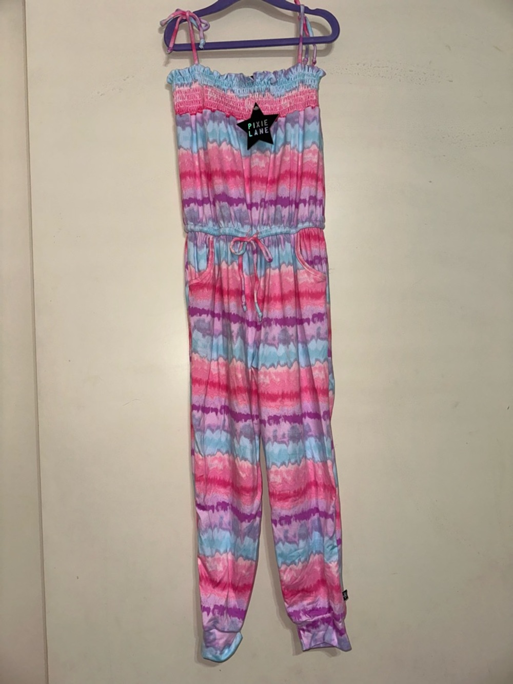 Pixie Lane NWT Size 7 Girls' Pink & Purple Tie-Dye Jumpsuit